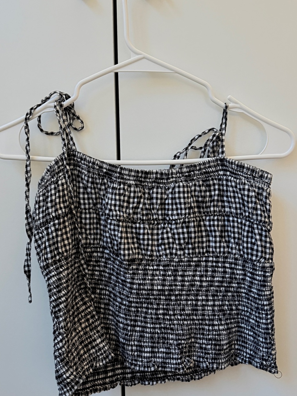 Zara Black & White Gingham Smocked Cami Top